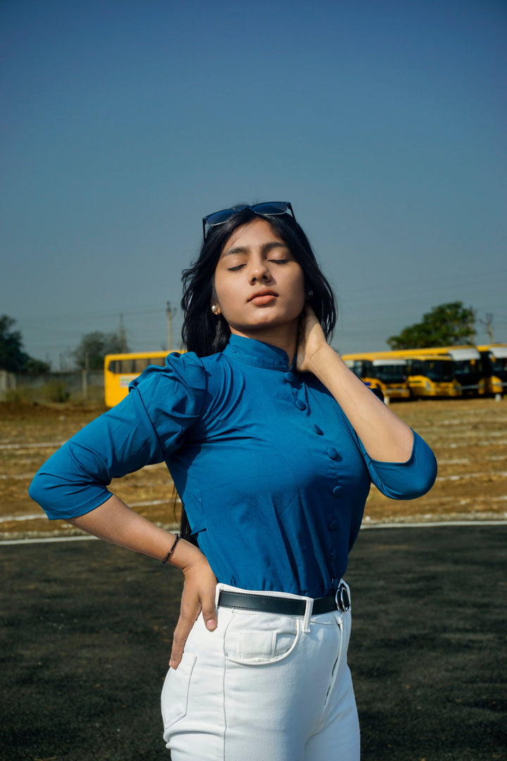 Relaxed Fit Blue Button Shirt